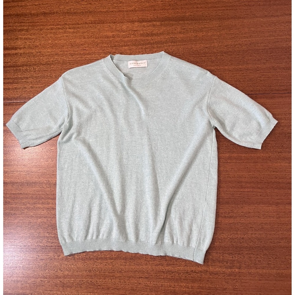 Bianco & Blu Italy Womens M Blue Short Sleeve Cashmere Silk Wool Blend Sweater